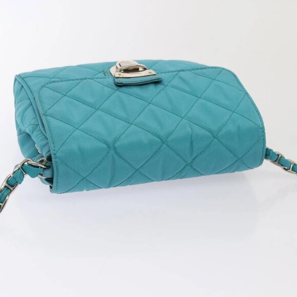 PRADA Chain Shoulder Bag Nylon Turquoise Blue Silver Auth 86958V - Picture 7 of 14